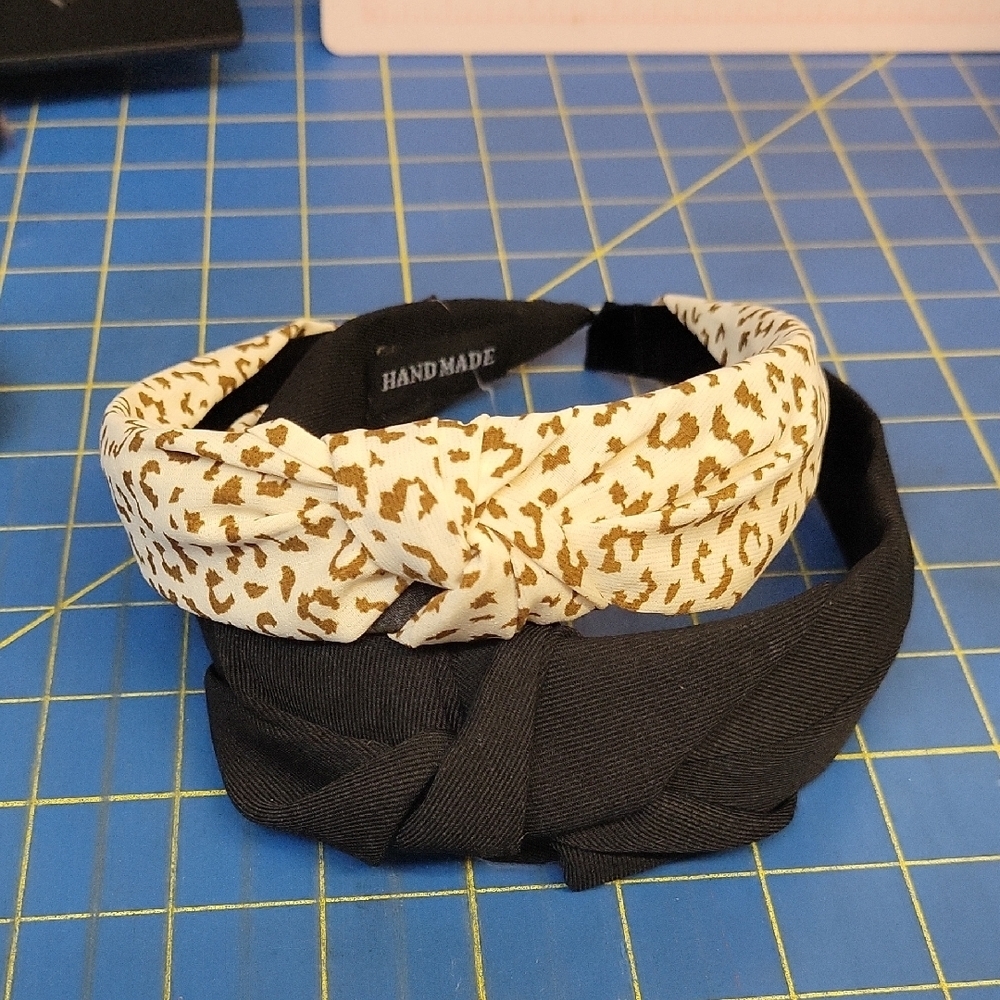 Set of 2 Black and Leopard Print Headbands New